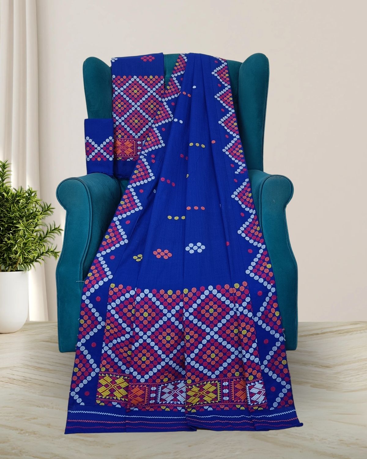 Royal blue padmini cotton Mising mekhela sador