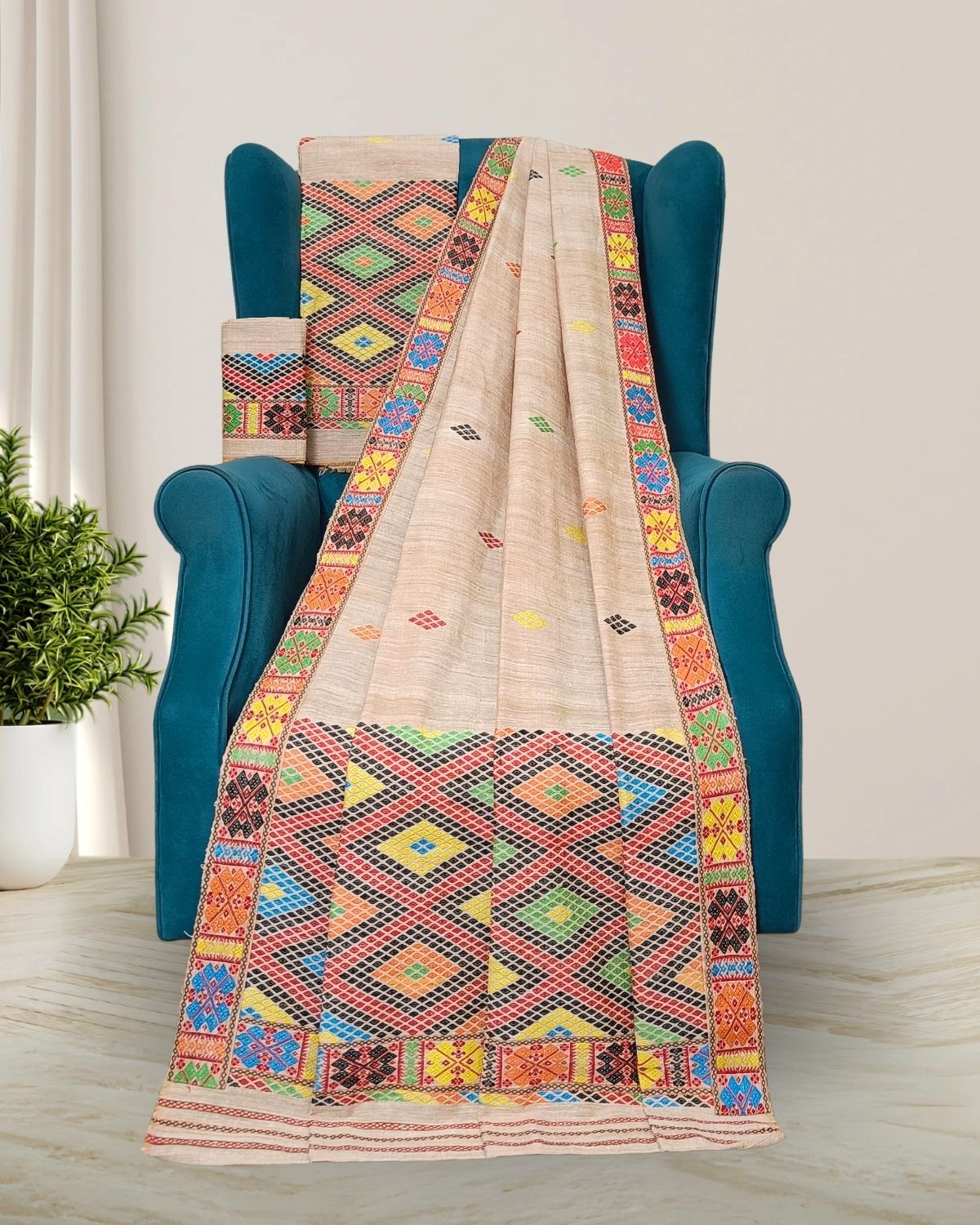 Padmini cotton x Eri silk Mising mekhela sador-DMC motifs