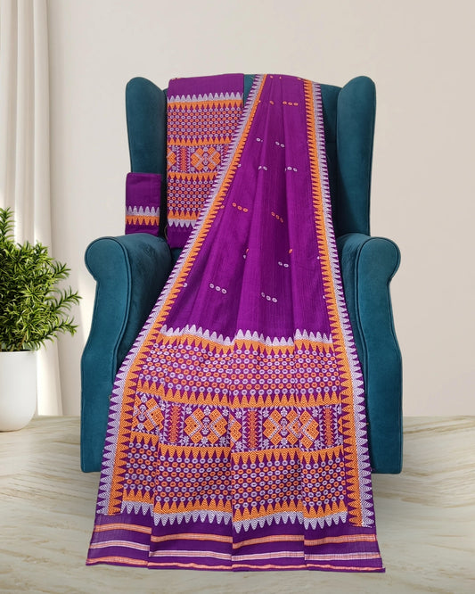 Padmini cotton Mising design mekhela sador - Royal purple