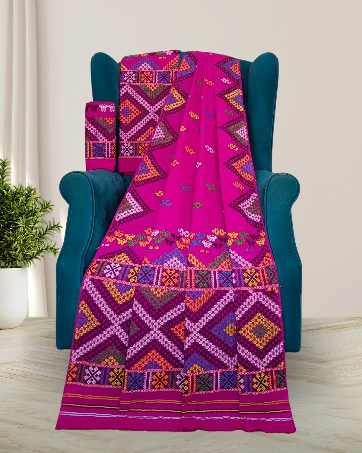 Rani pink padmini cotton Mising mekhela sador - Self pari