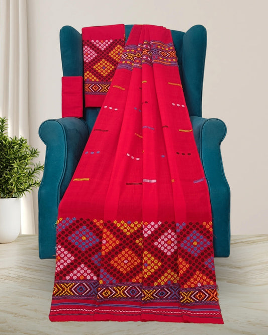 Red padmini cotton Mising mekhela sador