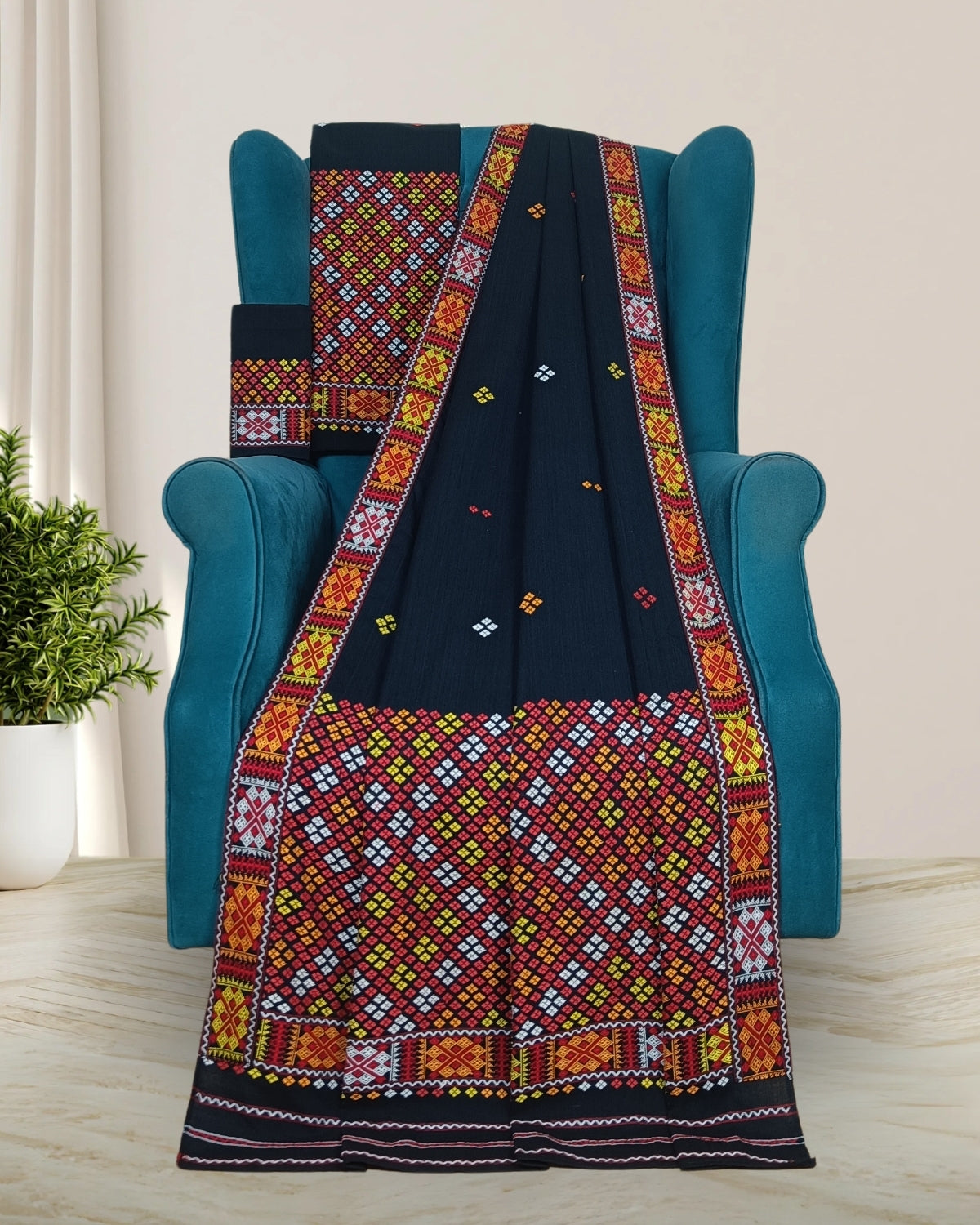 Padmini cotton Mising mekhela sador- DMC motifs
