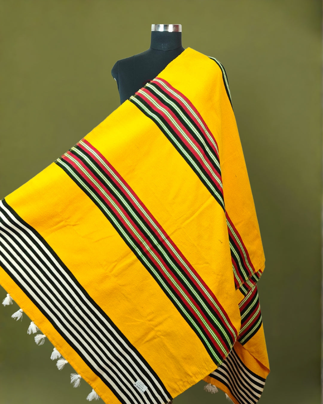 Mising Ribi design woolen Stole - Yellow 