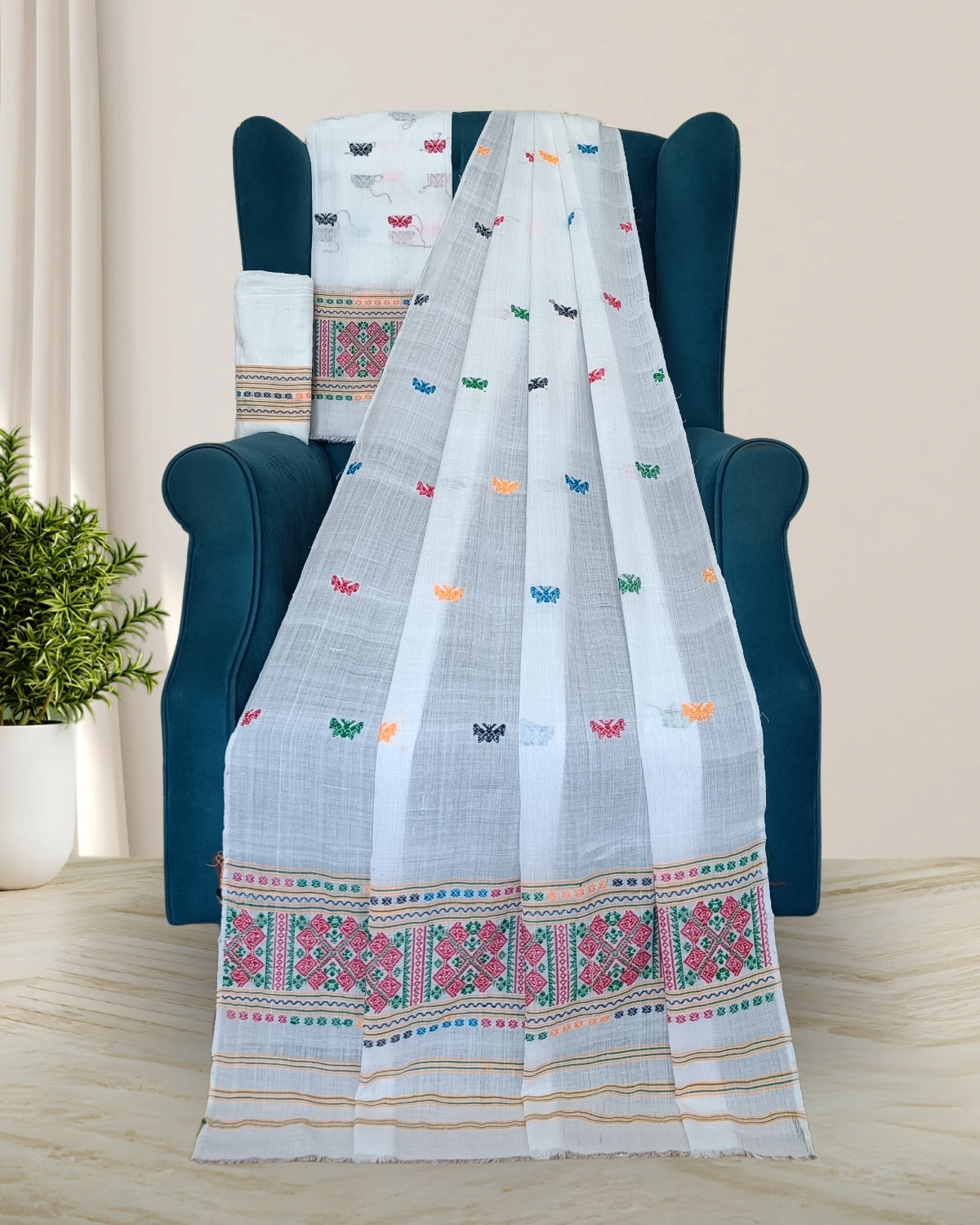 Butterfly design padmini cotton Mising mekhela sador