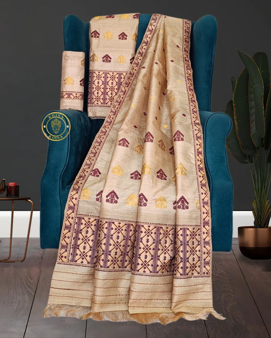 Tussar silk X Muga mekhela chadar