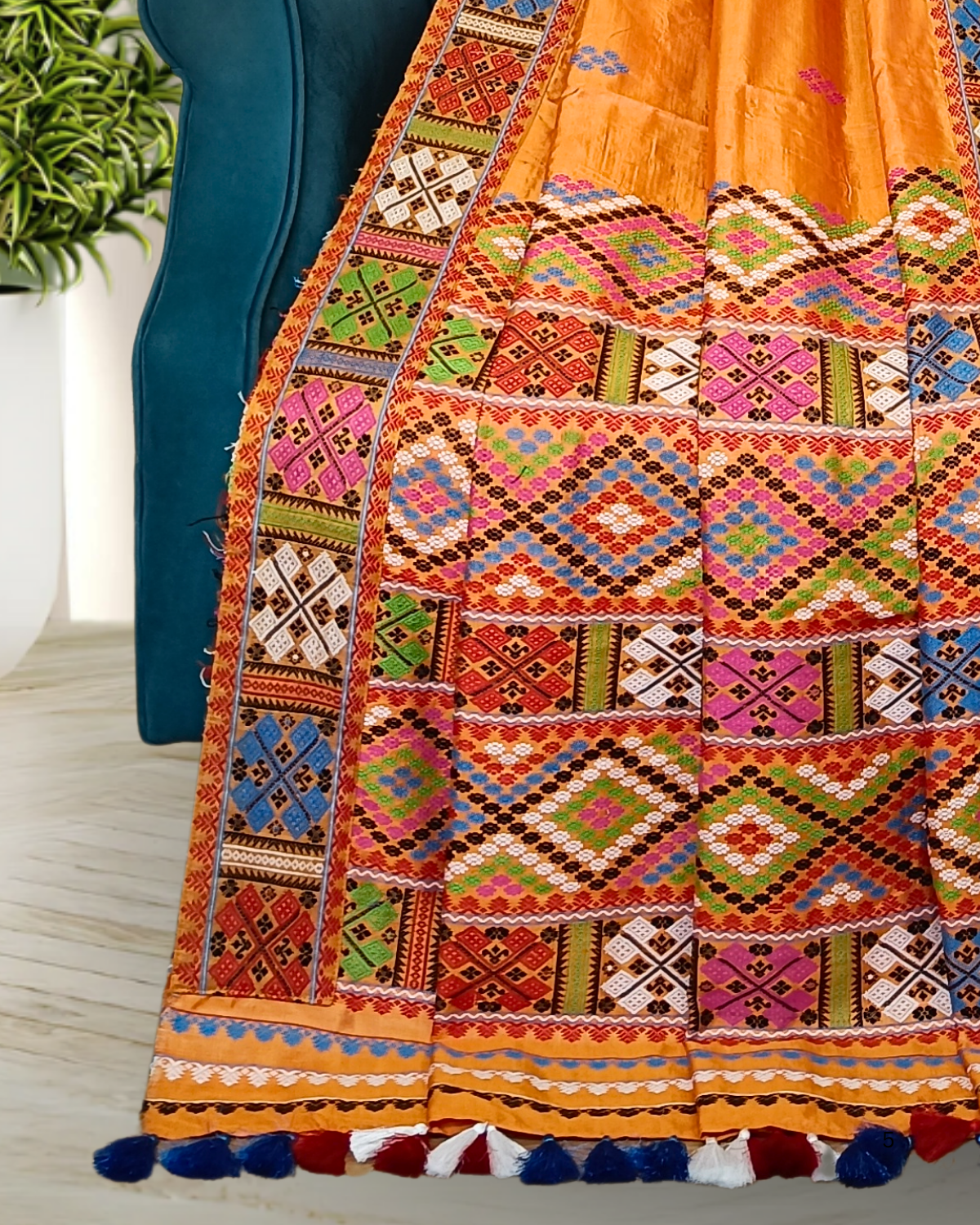 Tussar silk by Assam paat mekhela sador - DMC motifs
