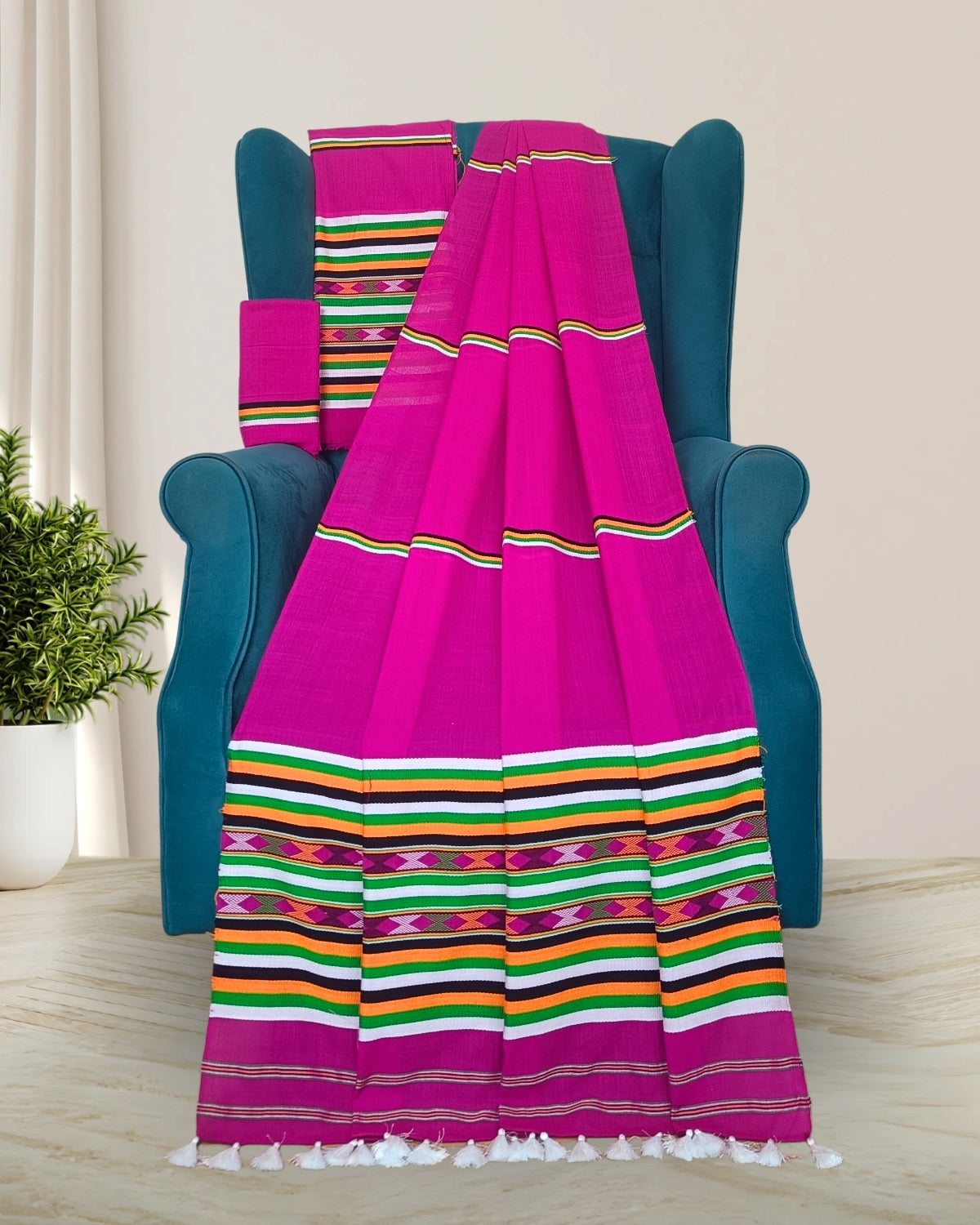Ribi design Mising mekhela sador - Pink