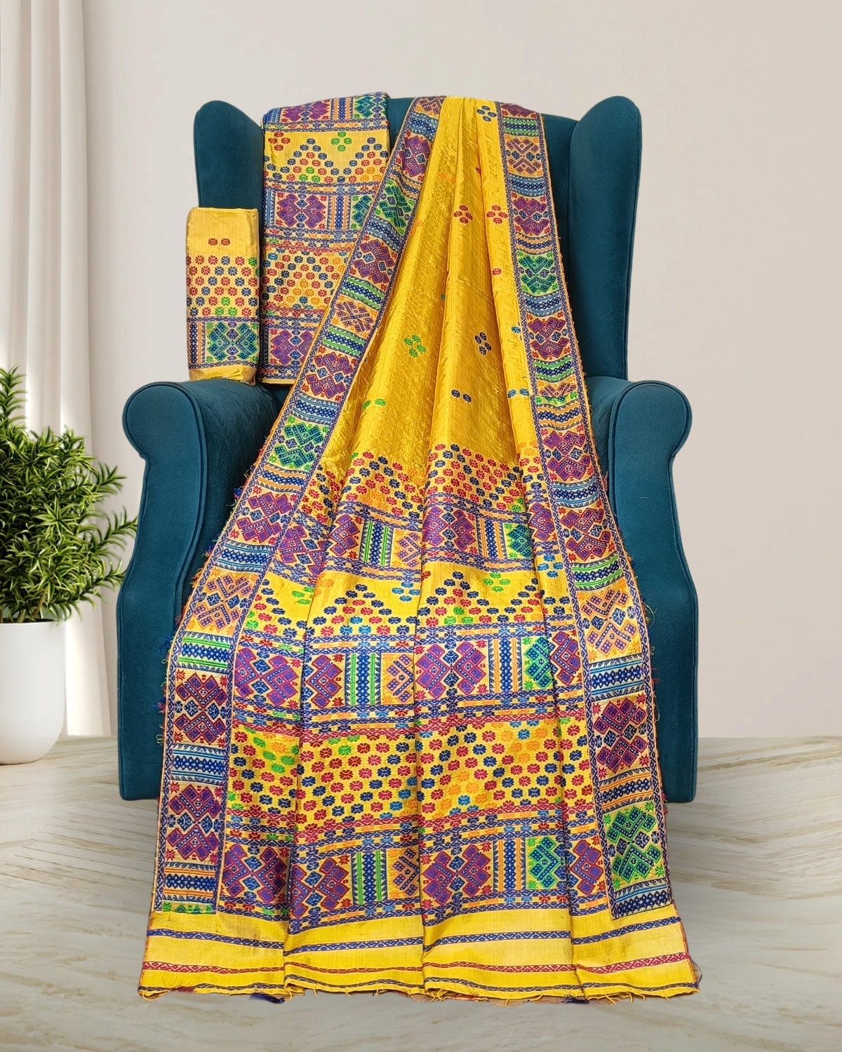 Tussar silk by Assam paat mekhela sador -Sunflower