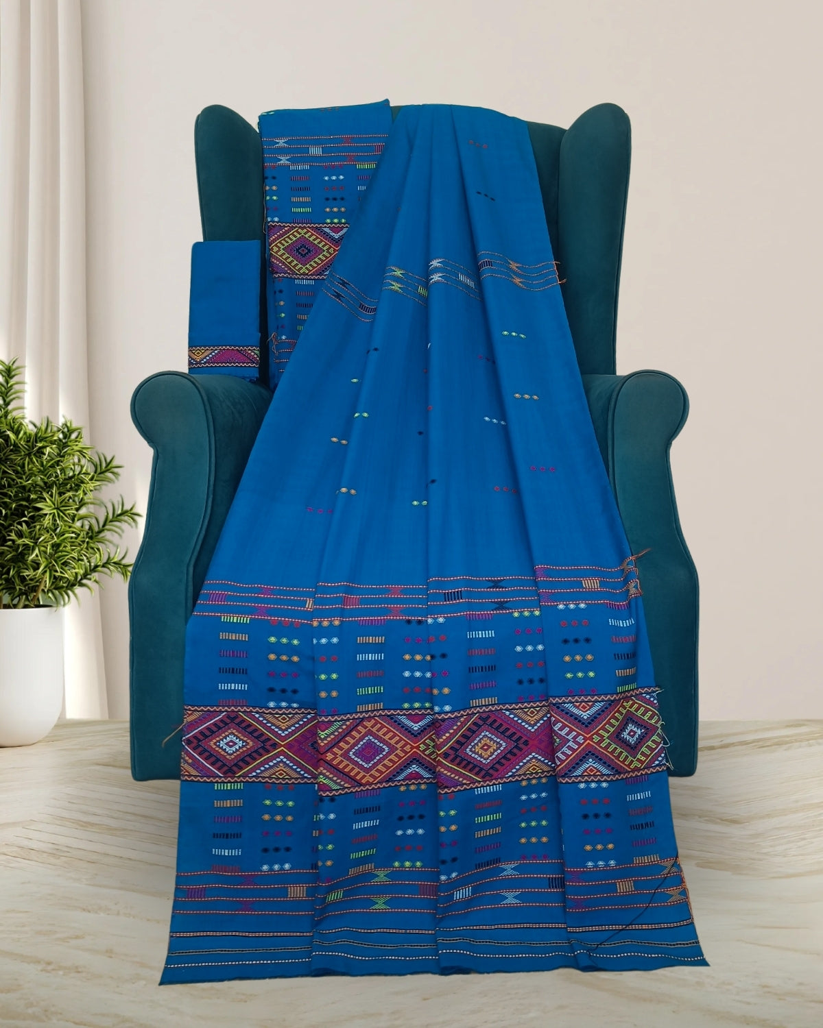 Padmini cotton Mising mekhela sador -Blue