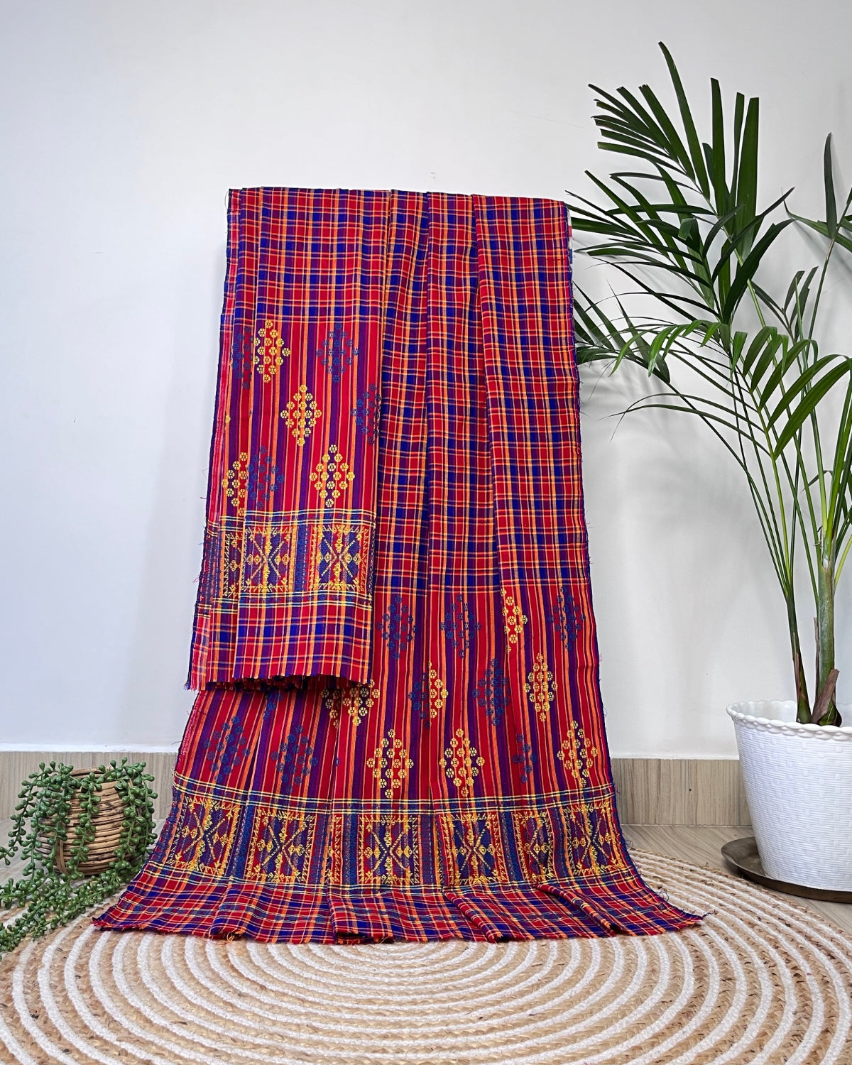 Pajok design Mising mekhela sador-Red