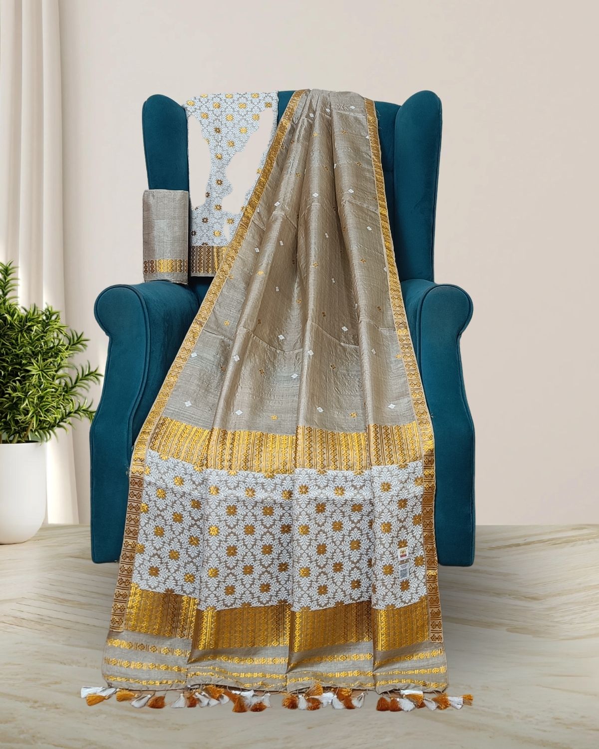 Pure tussar silk mekhela sador