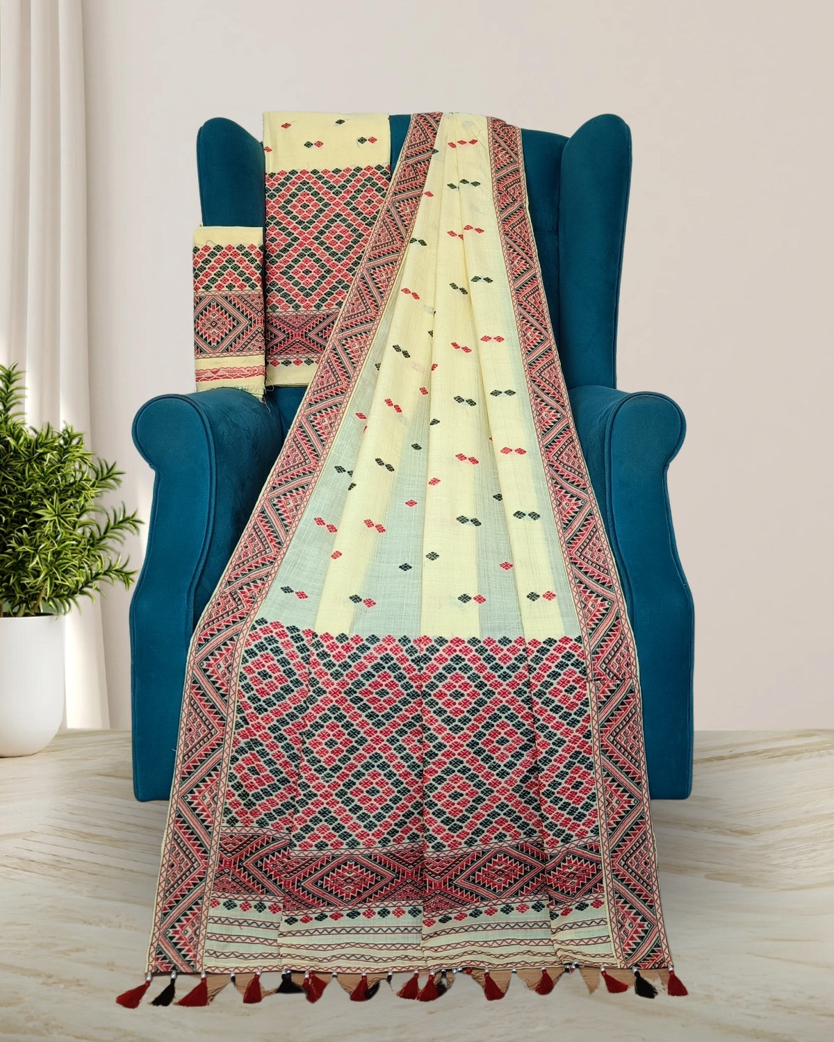 Padmini cotton Mising mekhela sador - DMC motifs