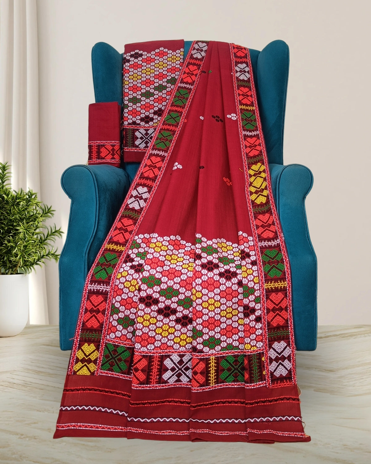 Red padmini cotton Mising mekhela sador 