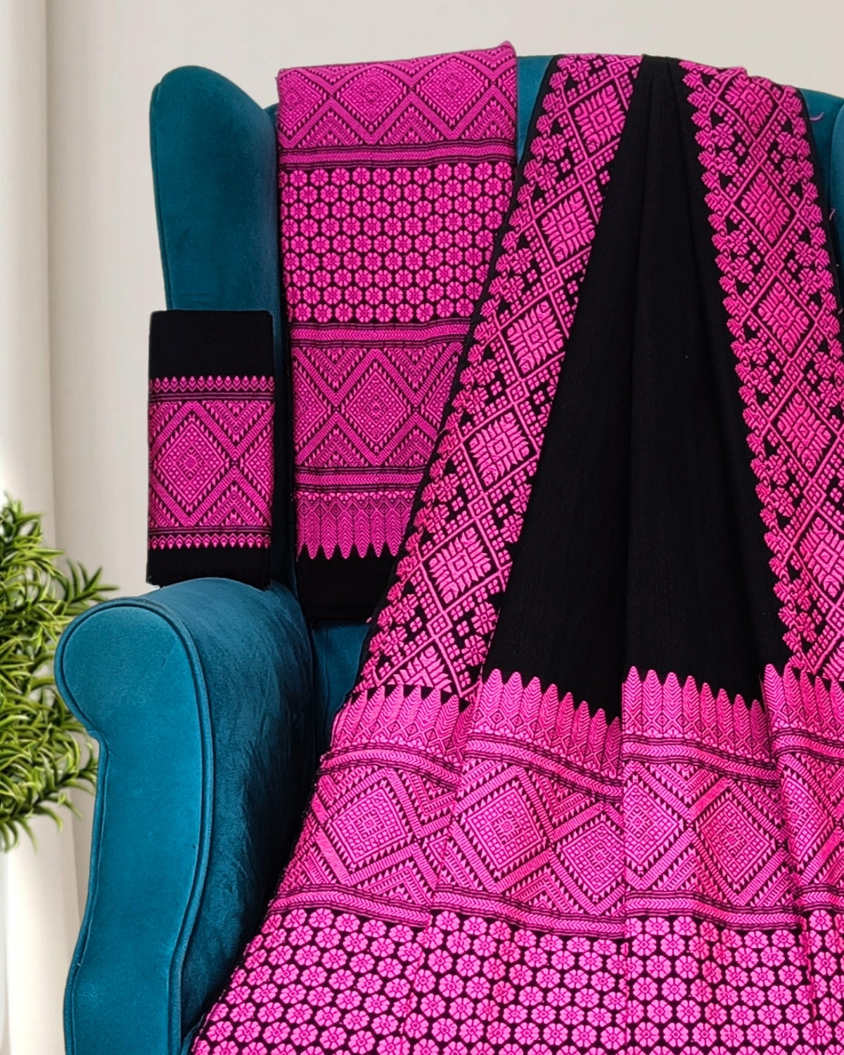Black padmini cotton mekhela sador with designer motifs
