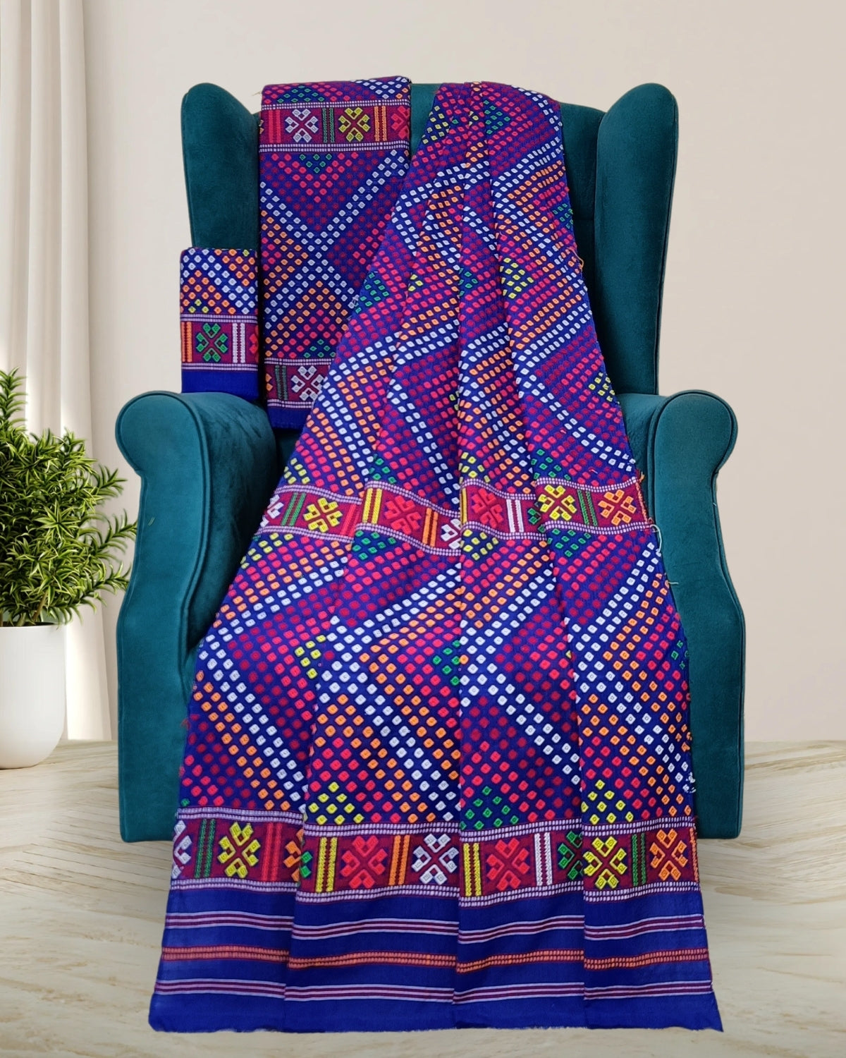 Royal blue padmini cotton Mising mekhela sador 