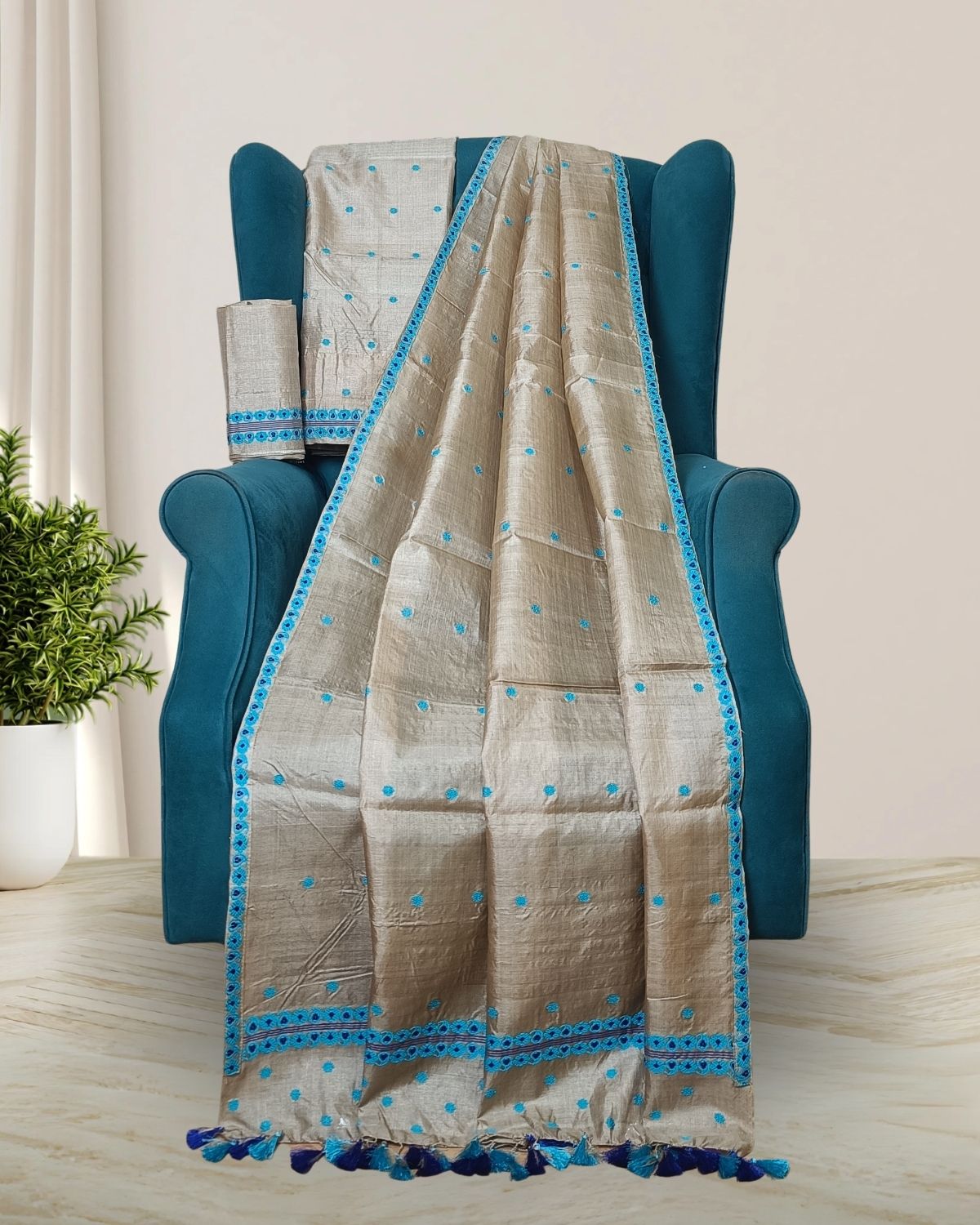 Pure tussar silk mekhela sador