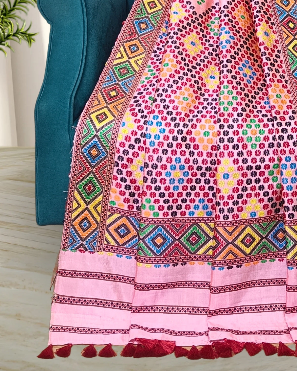 Baby pink Tussar silk by Mulberry silk mekhela sador