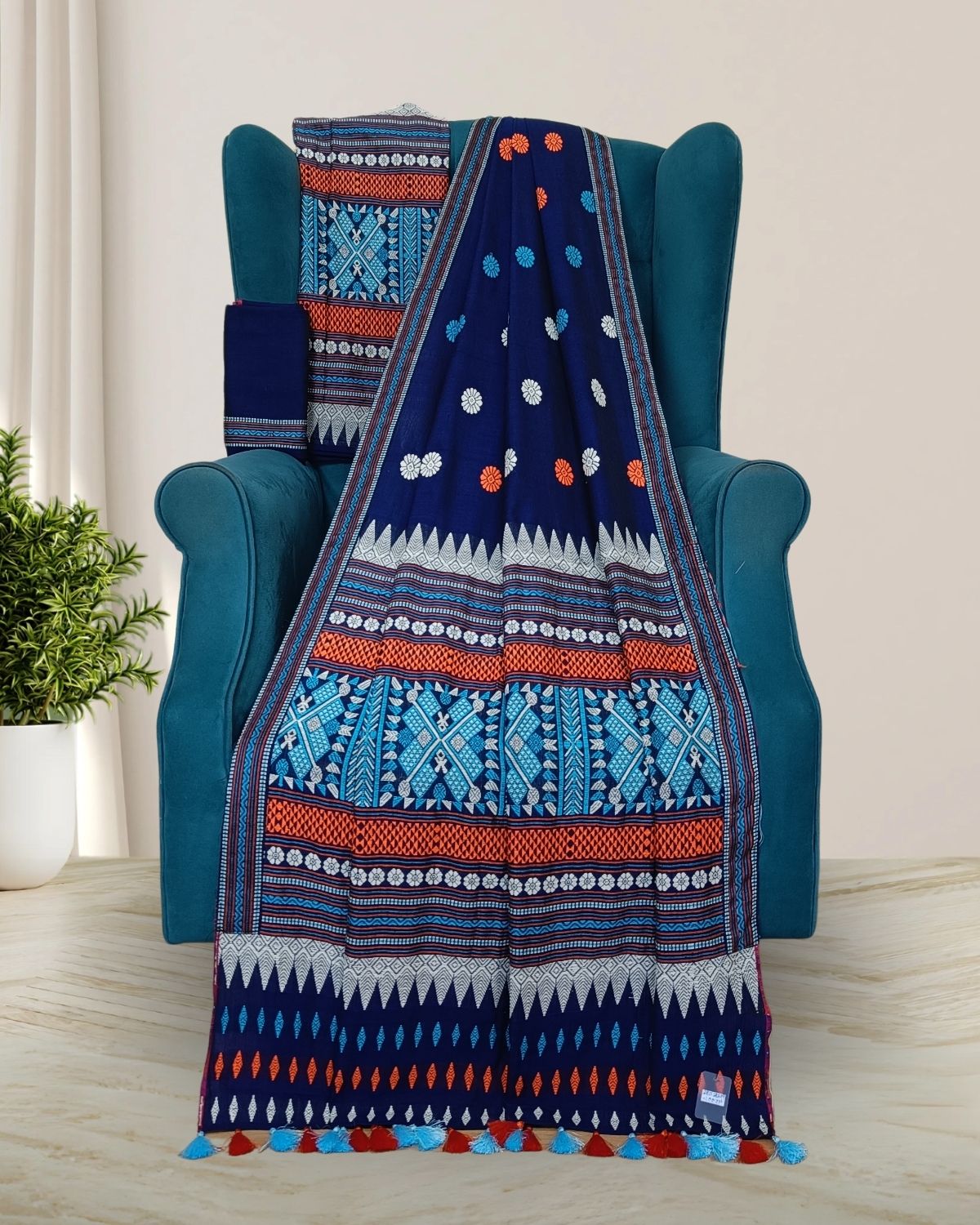 Padmini cotton Mising mekhela sador -Royal blue