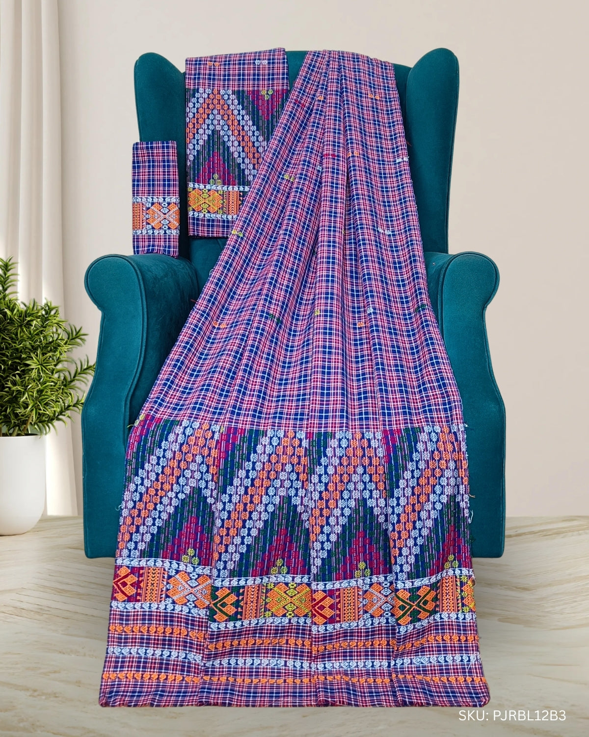 Pajok design Mising mekhela sador - Blue