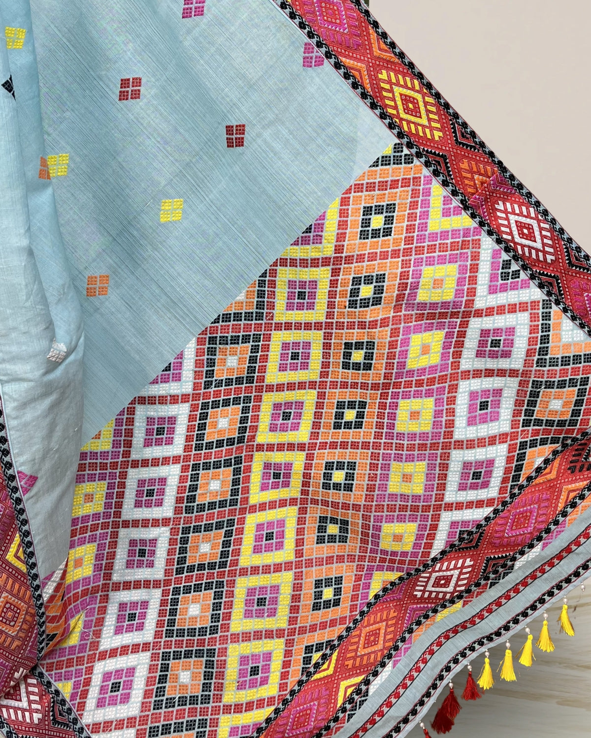 Semi nuni Mising mekhela sador- DMC motifs