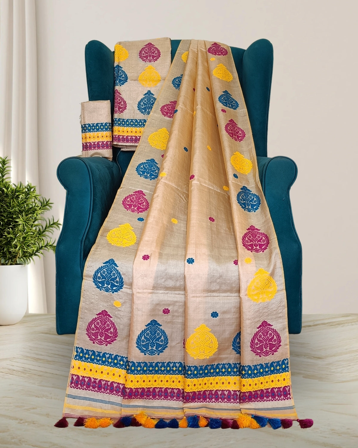 Tussar silk mekhela sador