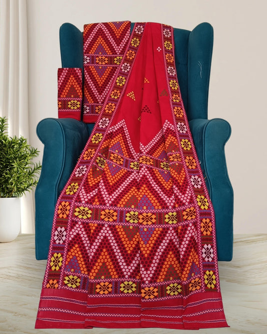 Red padmini cotton Mising mekhela sador