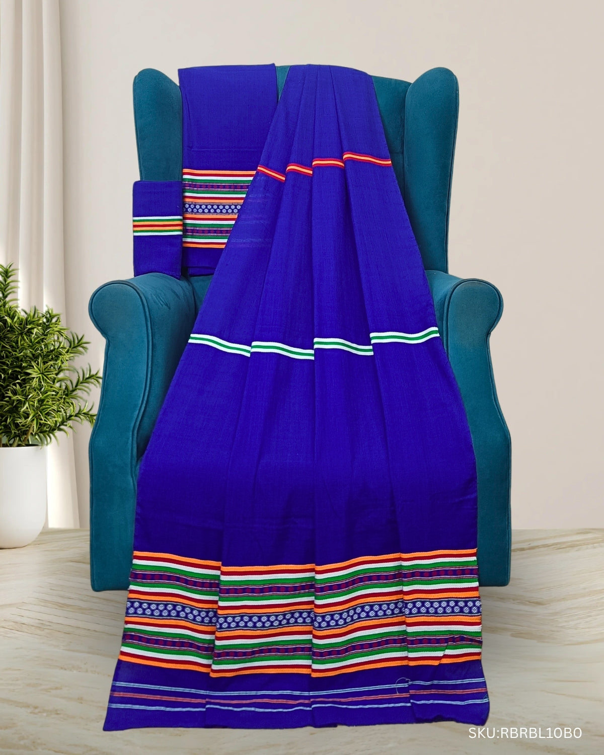 Ribi design Mising mekhela sador - Royal blue