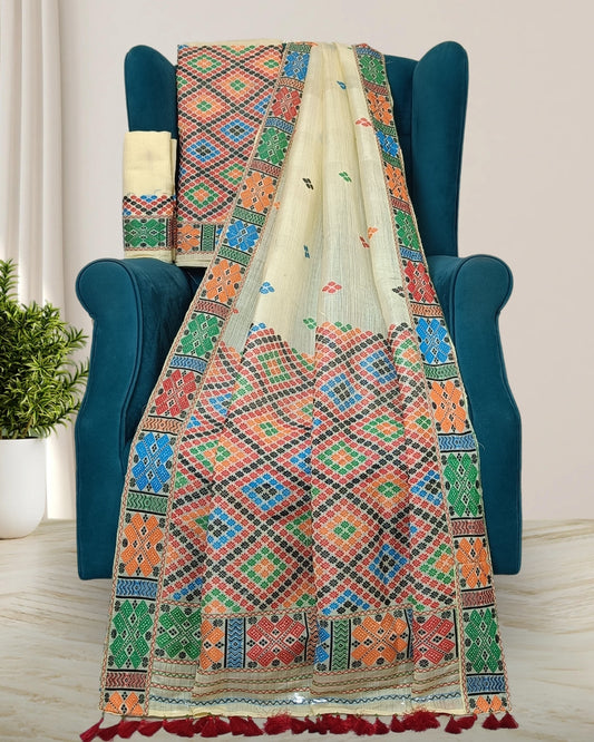 Semi nuni Mising mekhela sador - DMC motif work