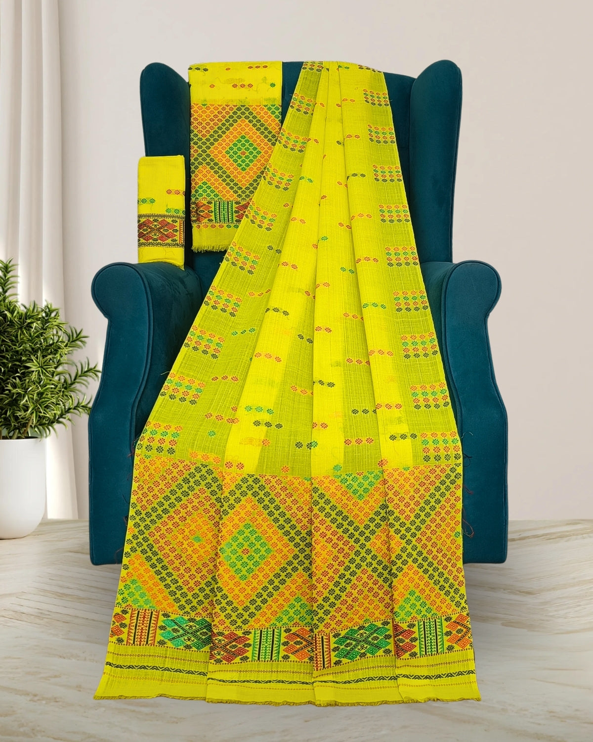 Yellow padmini cotton Mising mekhela sador