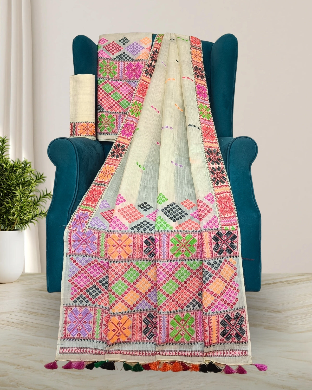 Semi nuni Mising mekhela sador -White