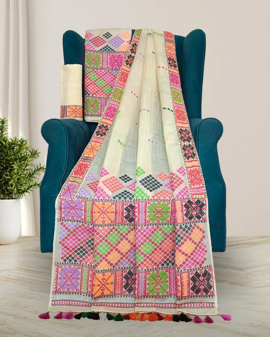 Semi nuni Mising mekhela sador -White