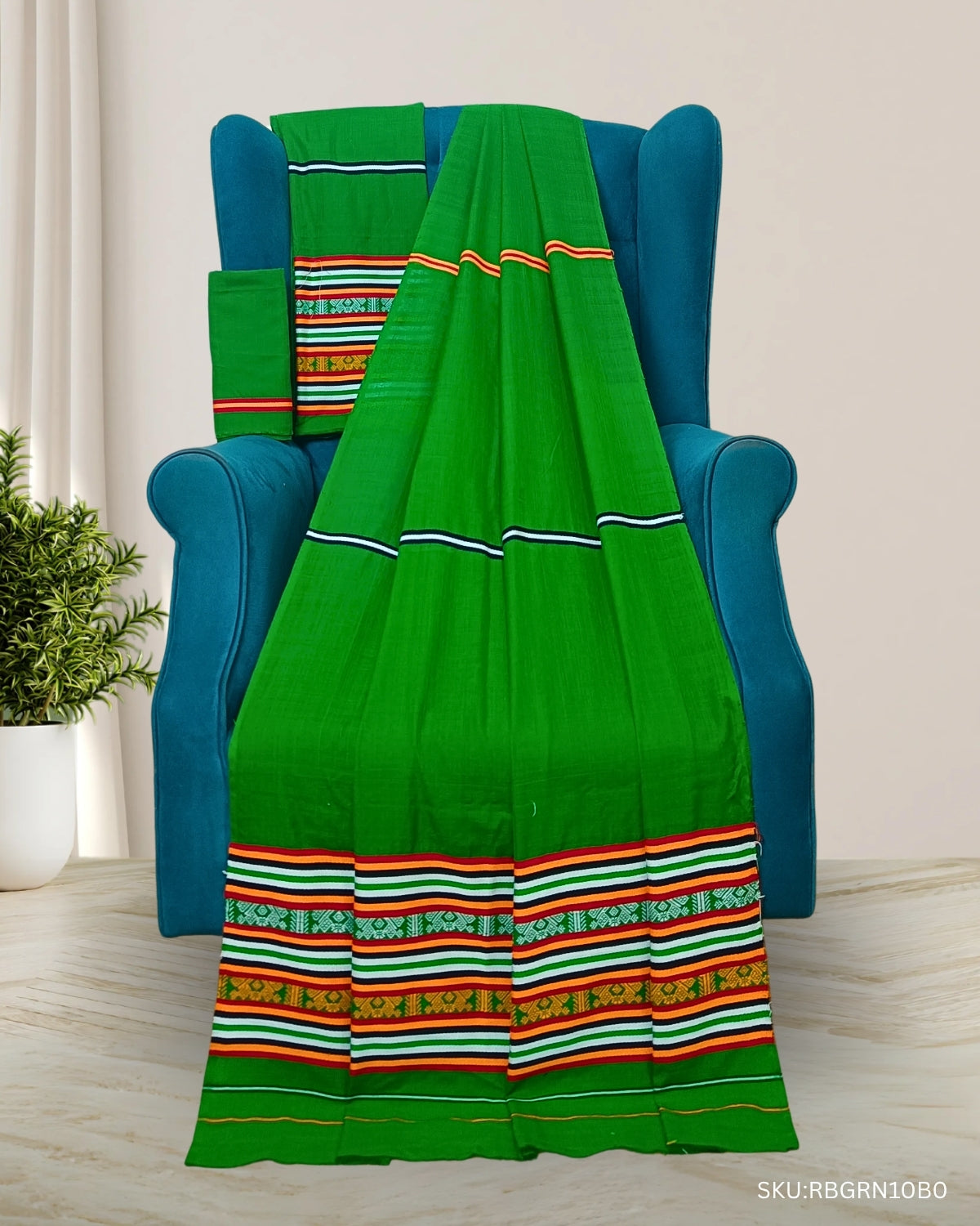 Ribi design Mising mekhela sador - Green