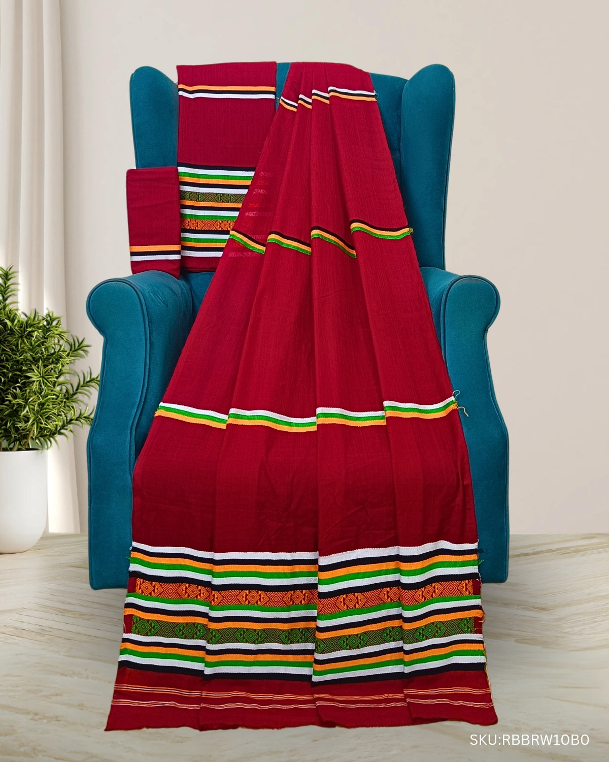 Ribi design Mising mekhela sador - Brown