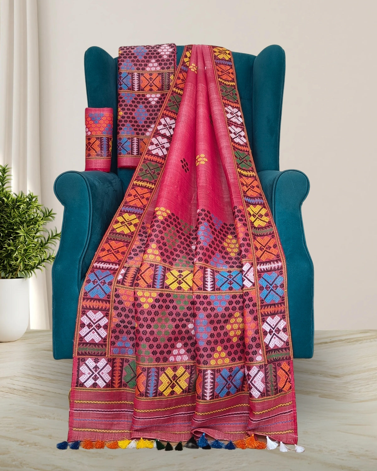 Semi nuni Mising mekhela sador - DMC motifs