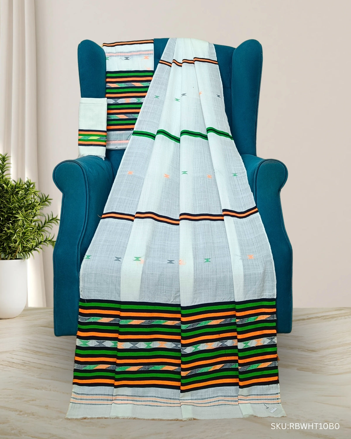 Ribi design Mising mekhela sador - White