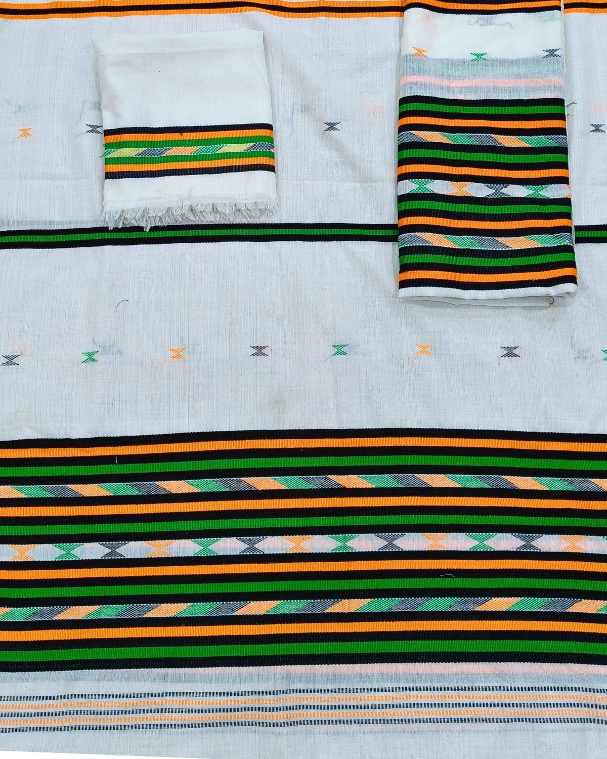 Ribi design Mising mekhela sador - White