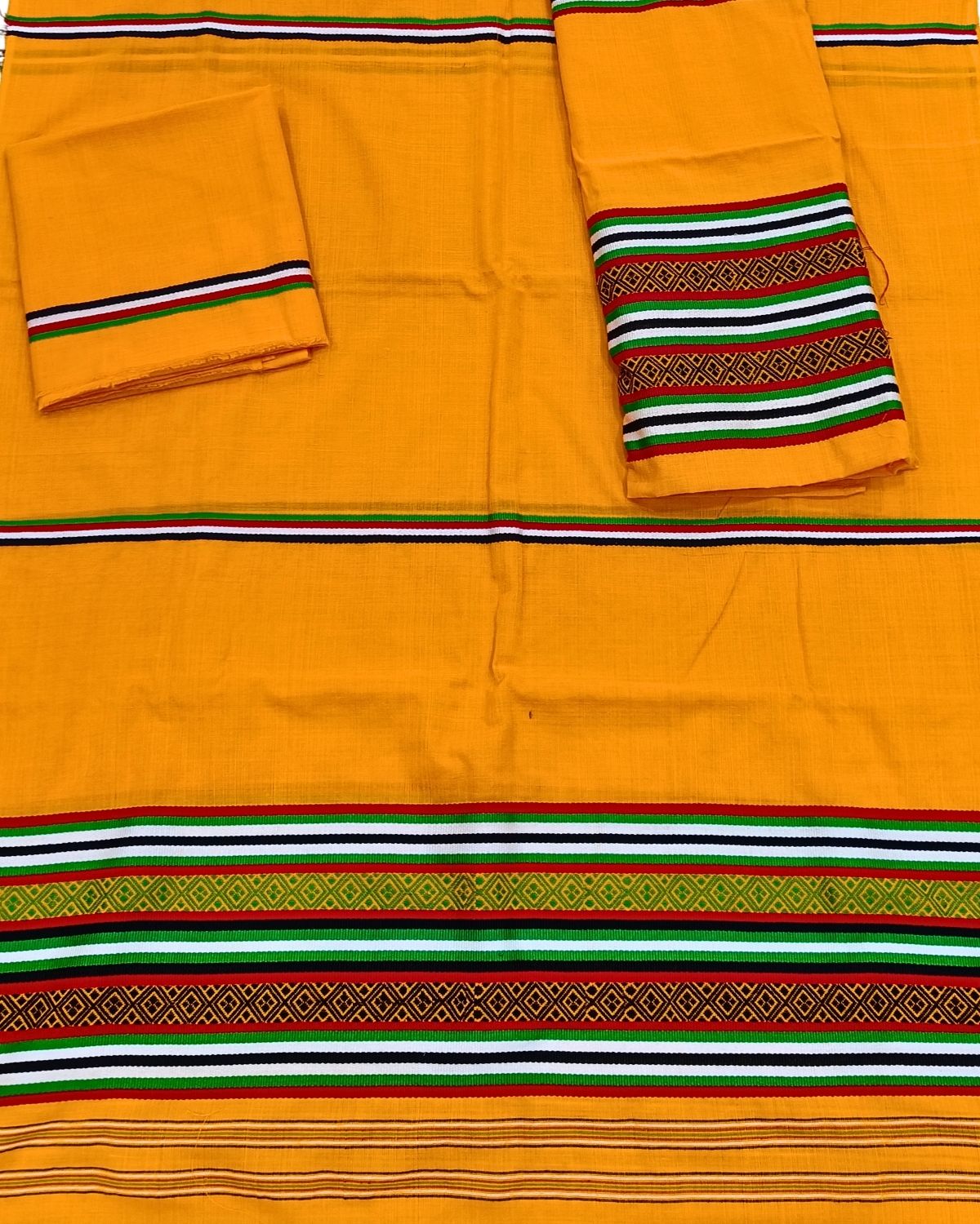Ribi design Mising mekhela sador - Orange
