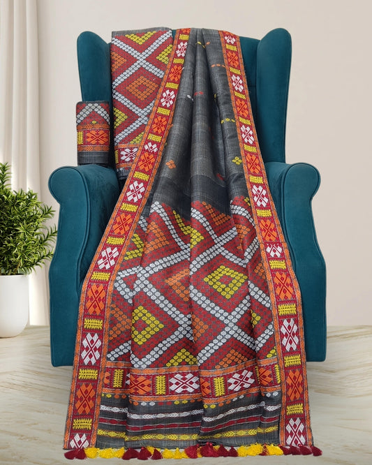 Semi nuni Mising mekhela sador - DMC motif work