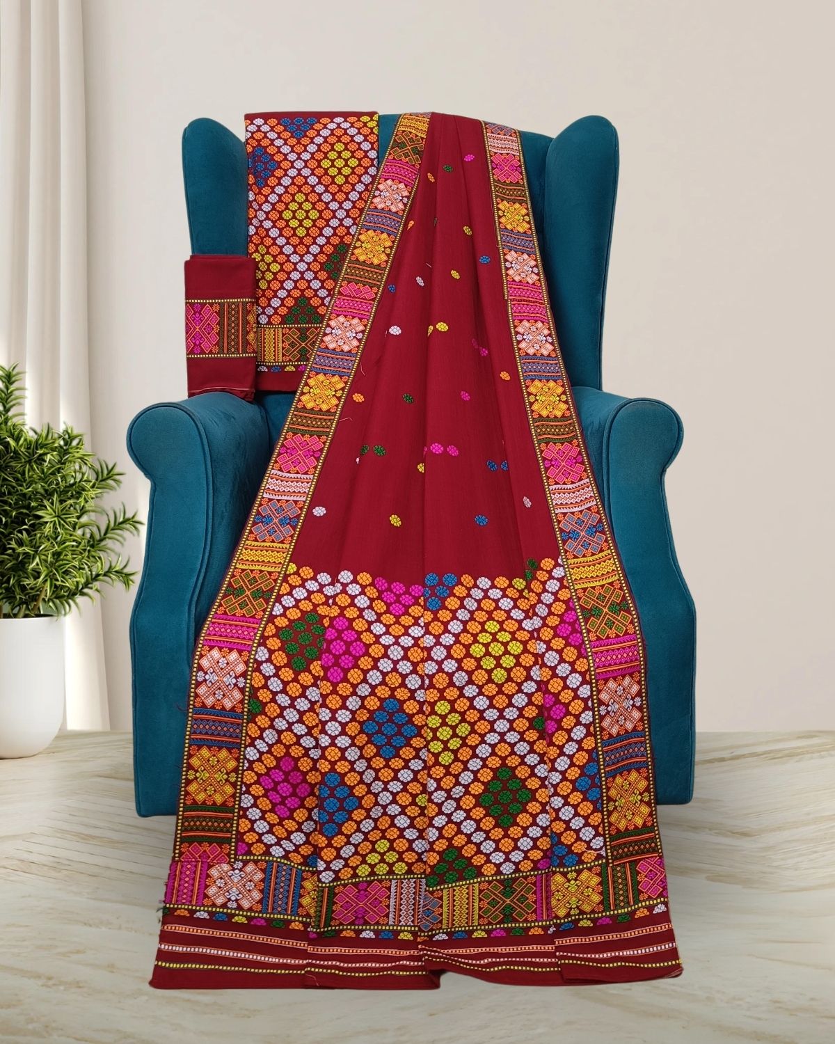 Brown padmini cotton Mising mekhela sador 