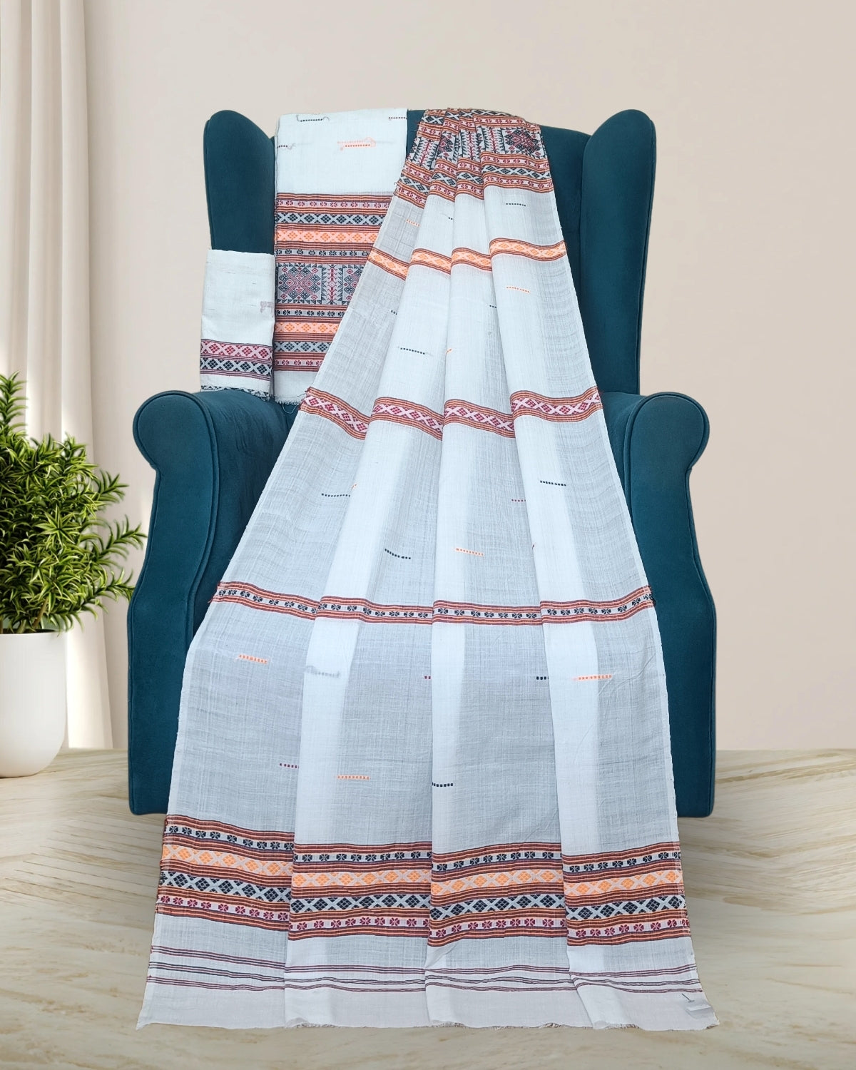 Gero design Mising mekhela sador -Pure white