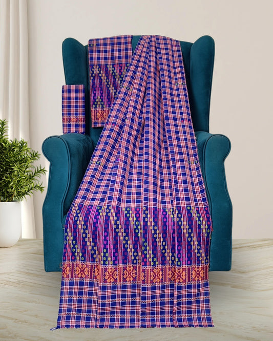 Pajok design Mising mekhela sador-Royal blue