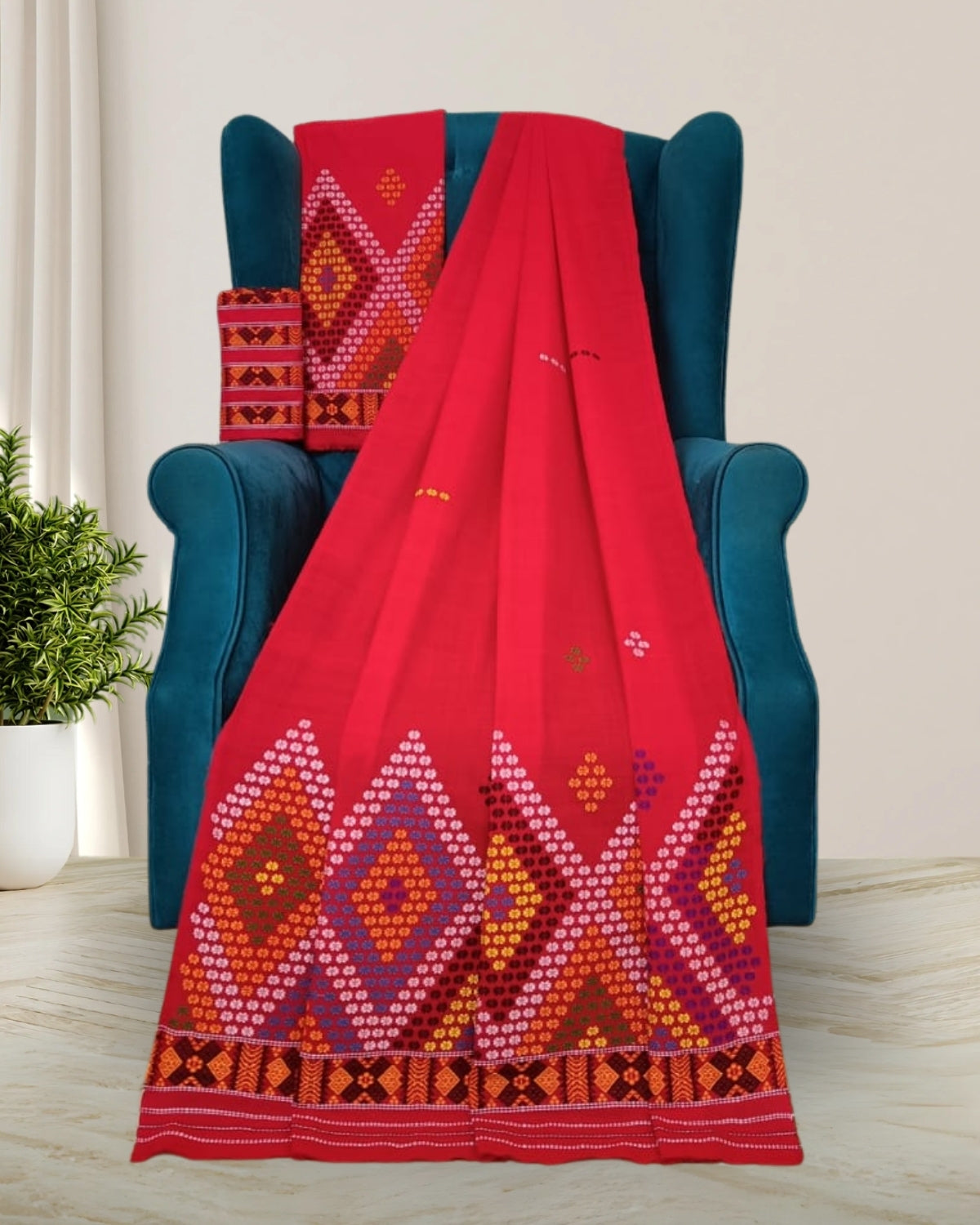 Padmini cotton Mising mekhela sador -Red