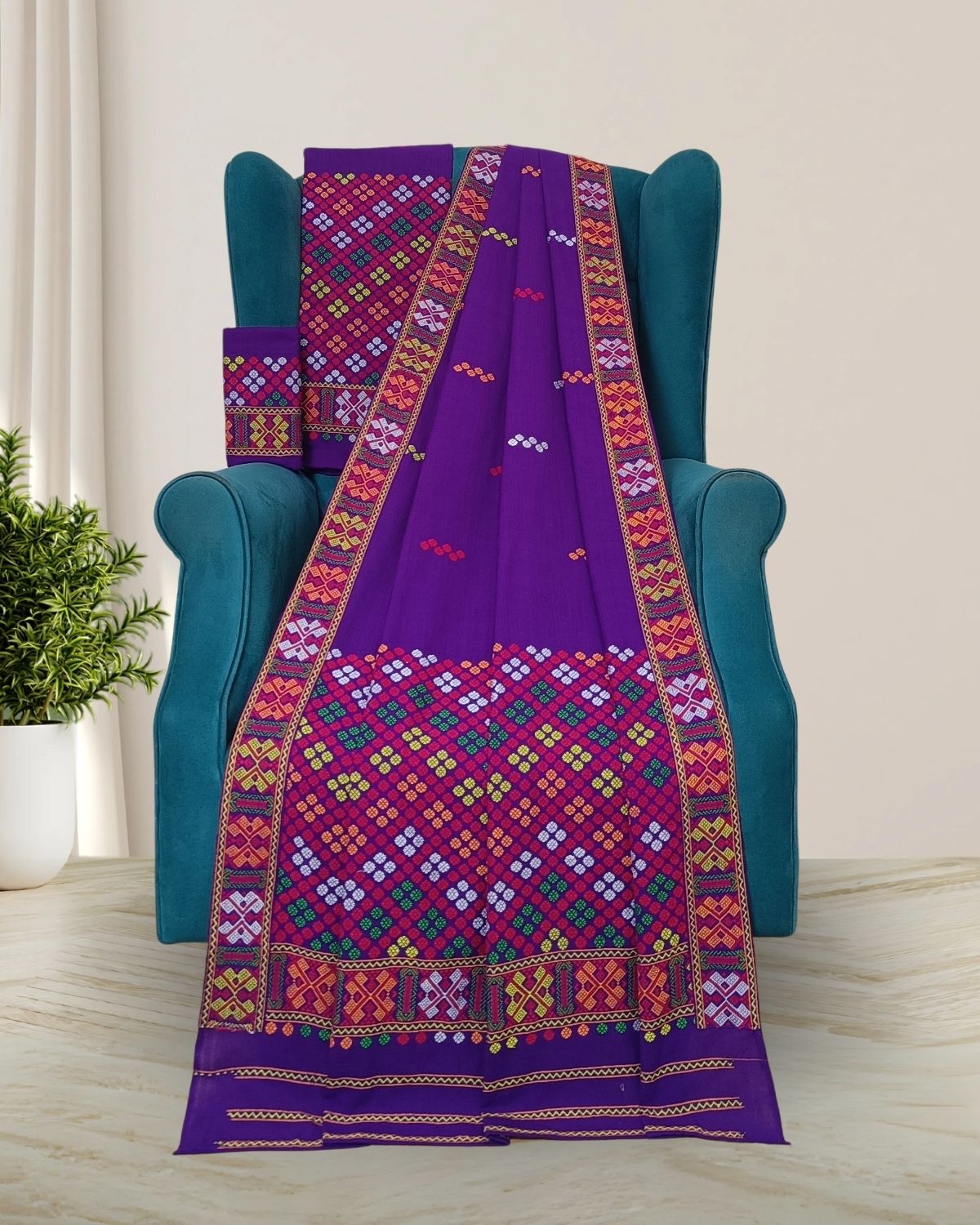Purple padmini cotton Mising mekhela sador 