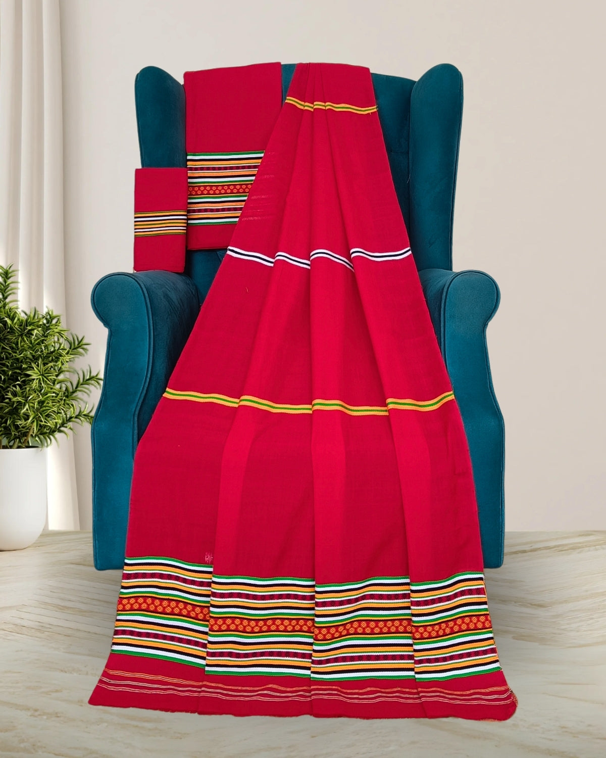 Ribi design Mising mekhela sador - Red