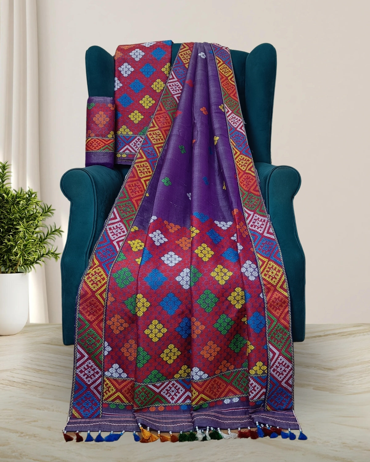 Semi nuni Mising mekhela sador- DMC motifs
