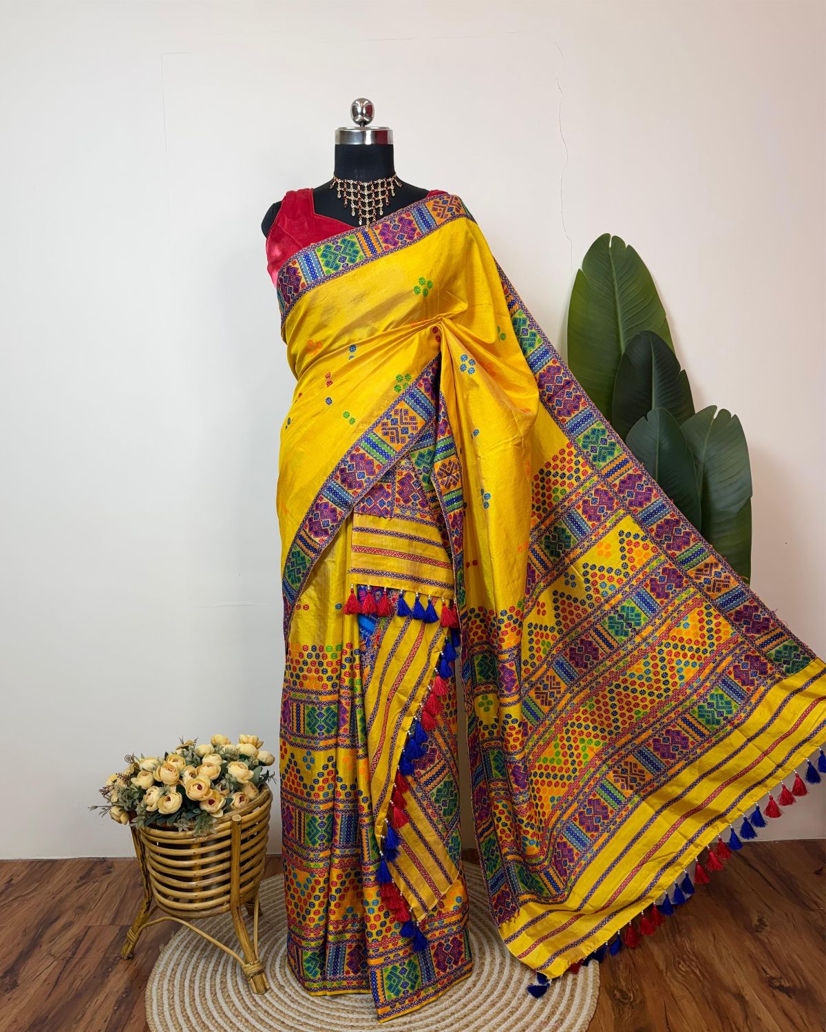 Tussar silk by Assam paat Mising mekhela sador - DMC motifs