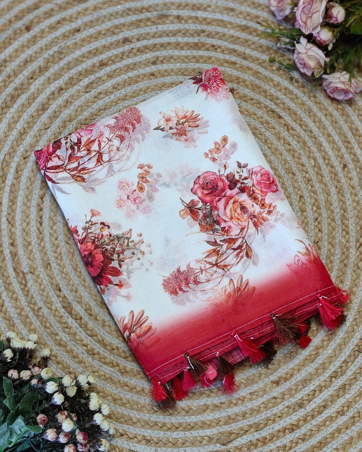 Floral printed linen set - White