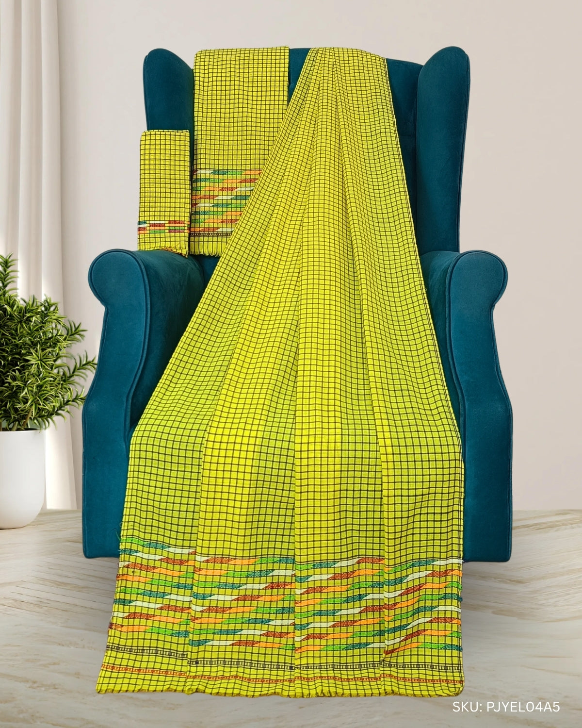 Pajok design Mising mekhela sador - Yellow