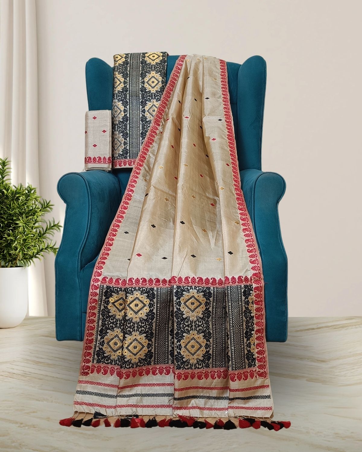 Pure tussar silk mekhela sador