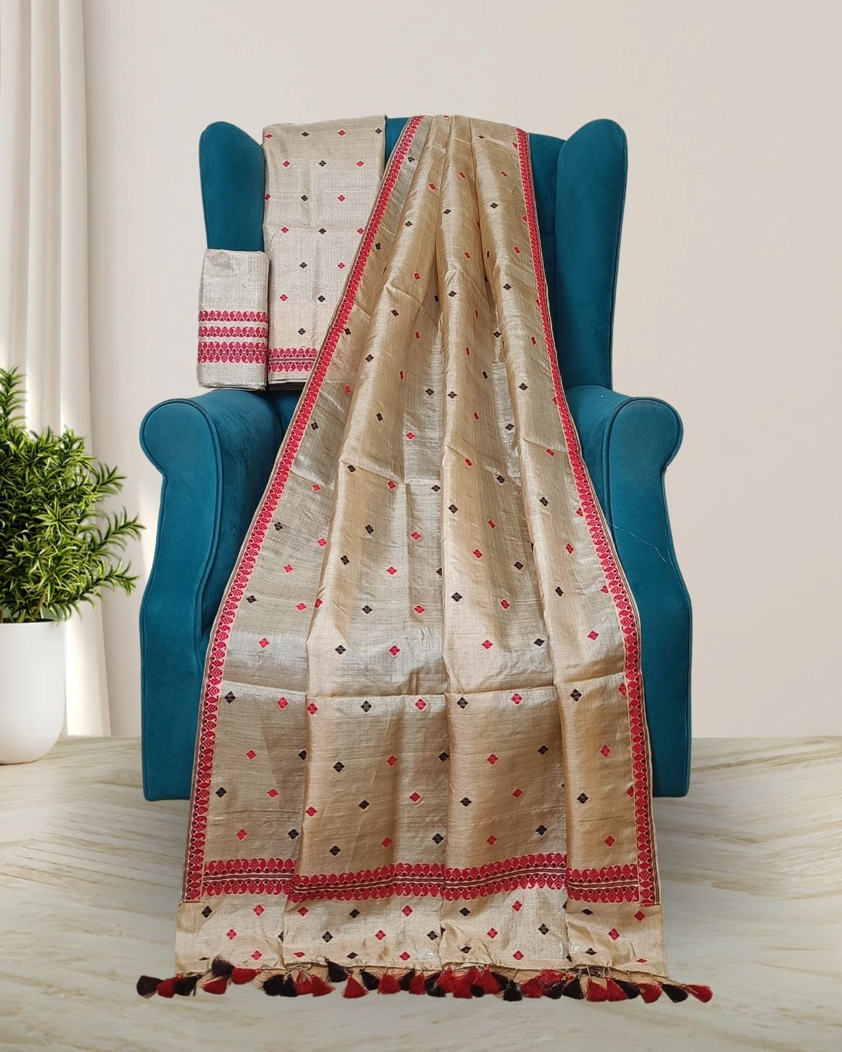 Pure tussar silk mekhela sador